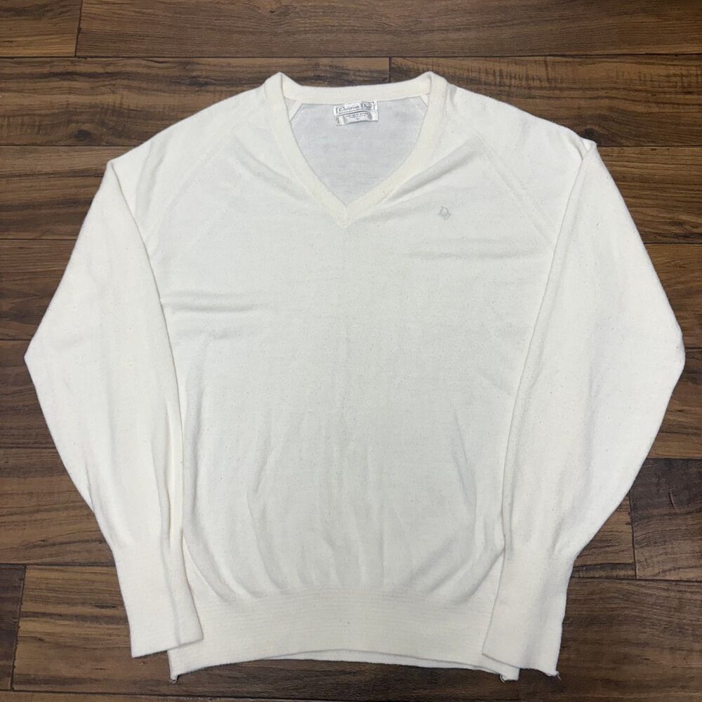 Vintage Christian Dior V Neck 100% Orlon Acrylic Mens Sweater Size Large USA